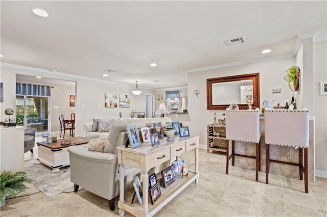 4412 Clearlake Dr, Metairie, LA 70006 - living room featuring ornamental molding and recessed lighting