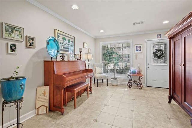 4412 Clearlake Dr, Metairie, LA 70006 - sitting room with ornamental molding, recessed lighting, and light tile patterned flooring