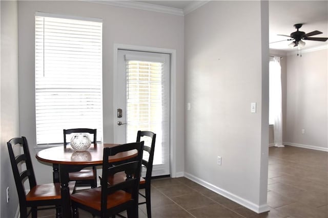 350 Emerald Forrest Blvd Unit 24103, Covington, LA 70433 - dining room with ornamental molding, a ceiling fan, and dark tile patterned floors