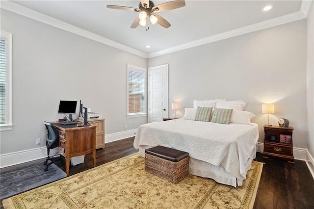 2909 Amelia St, New Orleans, LA 70115 - bedroom with wood finished floors, a desk, crown molding, recessed lighting, and a ceiling fan