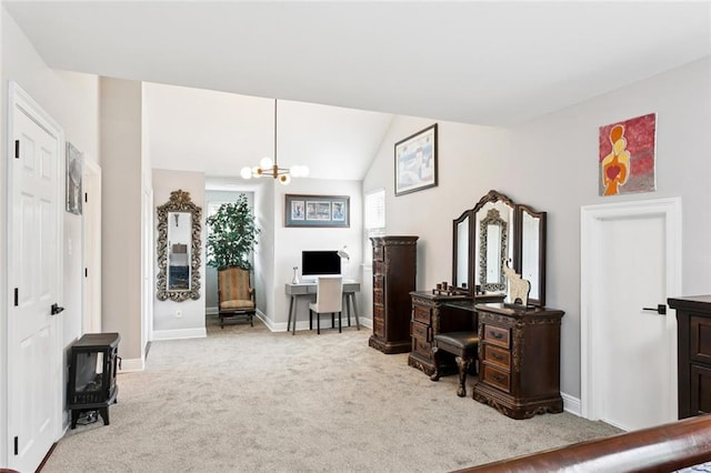 299 Sarah Victoria Dr, Belle Chasse, LA 70037 - carpeted home office with a chandelier and lofted ceiling