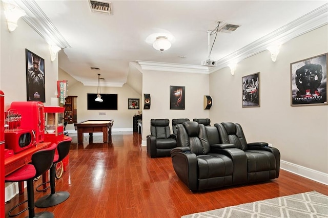 299 Sarah Victoria Dr, Belle Chasse, LA 70037 - cinema room with crown molding, billiards, and wood finished floors