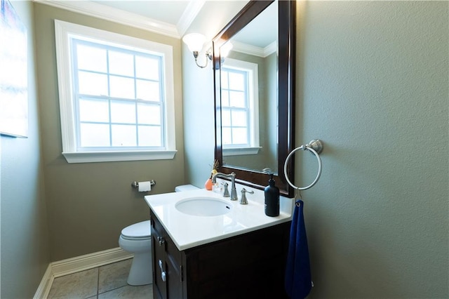 6640 Louisville St, New Orleans, LA 70124 - half bath with ornamental molding, vanity, and tile patterned flooring