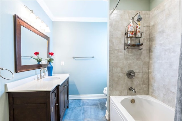 6640 Louisville St, New Orleans, LA 70124 - bathroom with vanity, shower / bath combination, and crown molding
