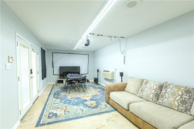 6640 Louisville St, New Orleans, LA 70124 - living room featuring concrete floors and a wall unit AC