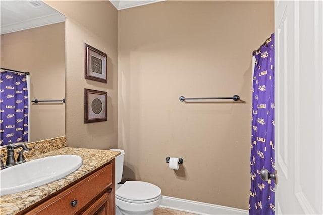 1521 Rue De Fontaine, Covington, LA 70433 - bathroom with vanity, ornamental molding, and a shower with shower curtain