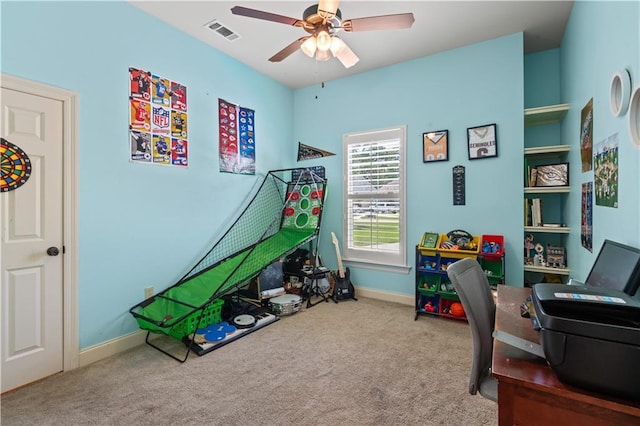1521 Rue De Fontaine, Covington, LA 70433 - recreation room with ceiling fan, carpet flooring, and an office area