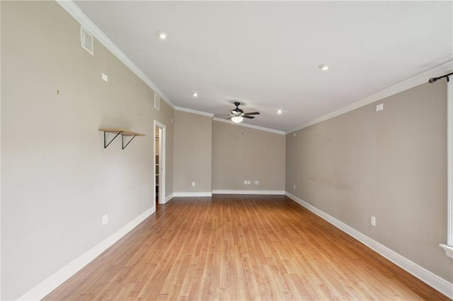 2636 Somerset Dr, New Orleans, LA 70131 - spare room with light wood-style floors, ornamental molding, ceiling fan, and recessed lighting