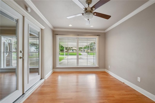 2636 Somerset Dr, New Orleans, LA 70131 - spare room featuring light wood-style flooring, ceiling fan, crown molding, and recessed lighting