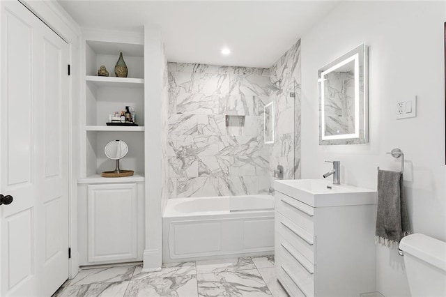 1783 Coliseum St Unit H, New Orleans, LA 70130 - full bath featuring vanity, marble finish flooring, built in shelves, and shower / tub combination
