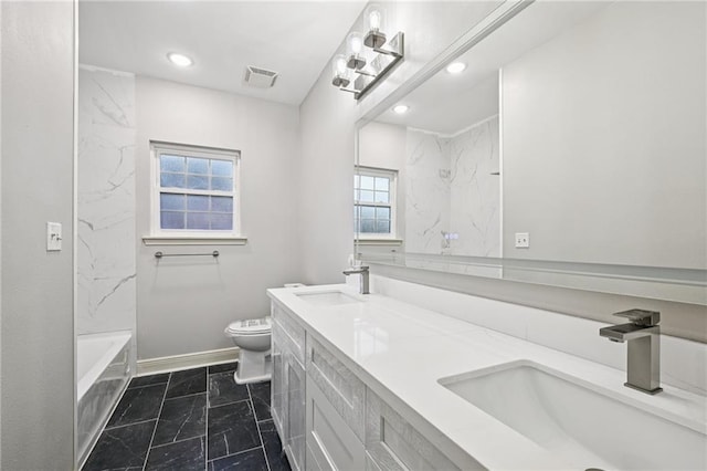 325 Jasmine Dr, Mandeville, LA 70471 - full bath with double vanity, recessed lighting, tile patterned flooring, and bathtub / shower combination