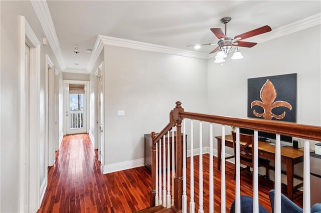 125 Broadway St, New Orleans, LA 70118 - corridor featuring wood finished floors, an upstairs landing, ornamental molding, and recessed lighting