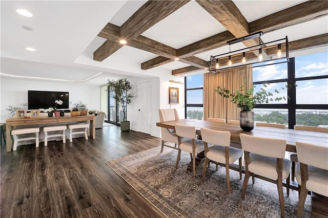 300 Lake Marina Ave Unit 14Dbw, New Orleans, LA 70124 - dining area with coffered ceiling, dark wood-style flooring, recessed lighting, and beam ceiling