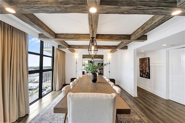 300 Lake Marina Ave Unit 14Dbw, New Orleans, LA 70124 - dining space featuring wood finished floors, beamed ceiling, and coffered ceiling