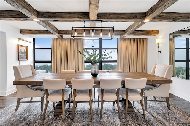 300 Lake Marina Ave Unit 14Dbw, New Orleans, LA 70124 - dining space featuring dark wood-type flooring, coffered ceiling, healthy amount of natural light, and beam ceiling
