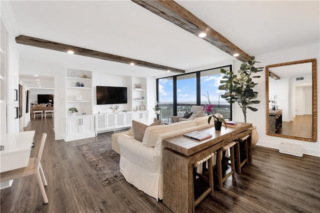 300 Lake Marina Ave Unit 14Dbw, New Orleans, LA 70124 - living room with beam ceiling and dark wood-style floors