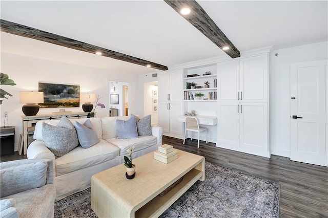 300 Lake Marina Ave Unit 14Dbw, New Orleans, LA 70124 - living area with beamed ceiling and dark wood-style floors
