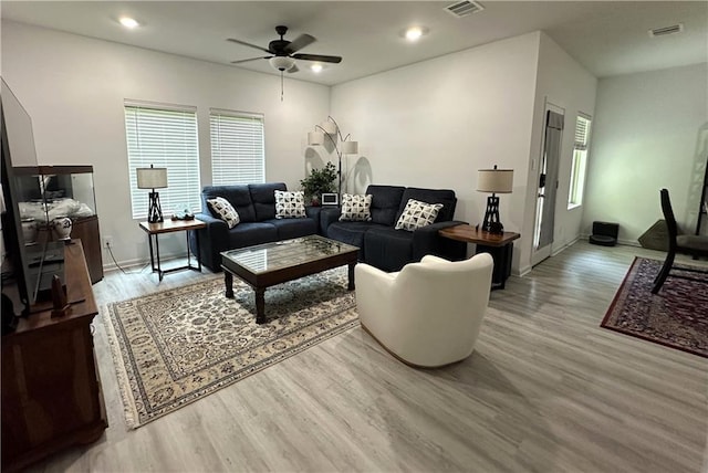 42423 Landing View Rd, Ponchatoula, LA 70454 - living room with wood finished floors, ceiling fan, plenty of natural light, and recessed lighting
