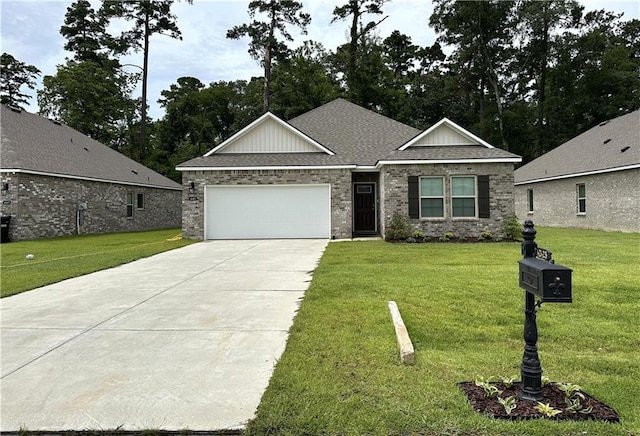42423 Landing View Rd, Ponchatoula, LA 70454 - ranch-style house with concrete driveway, a front lawn, a garage, brick siding, and roof with shingles