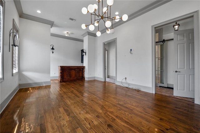 6978 Canal Blvd, New Orleans, LA 70124 - unfurnished living room featuring ornamental molding, wood finished floors, a chandelier, and recessed lighting