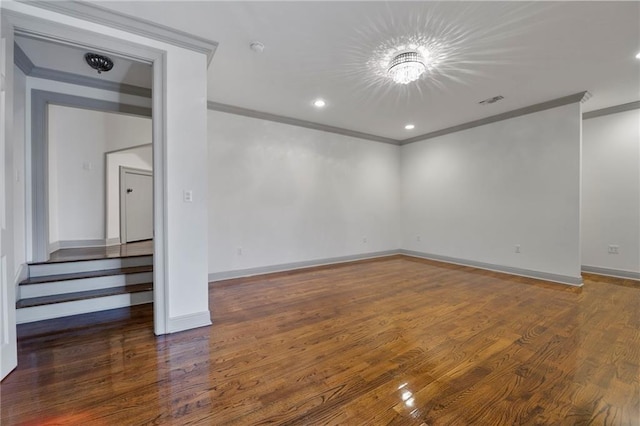 6978 Canal Blvd, New Orleans, LA 70124 - unfurnished room featuring crown molding, wood finished floors, stairs, and recessed lighting