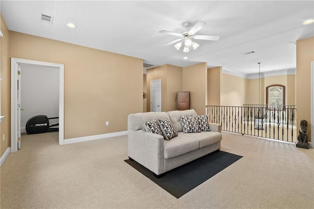 412 Aspen Ln, Covington, LA 70433 - carpeted living area with a ceiling fan and recessed lighting