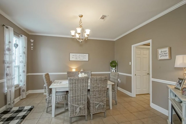 784 Lakeview Ln, Covington, LA 70435 - dining area with a chandelier, plenty of natural light, light tile patterned flooring, and ornamental molding