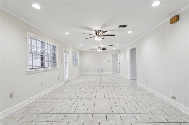 4827 Utica St, Metairie, LA 70006 - unfurnished room featuring recessed lighting, crown molding, and a ceiling fan