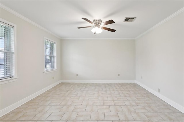 4827 Utica St, Metairie, LA 70006 - empty room featuring ornamental molding and ceiling fan