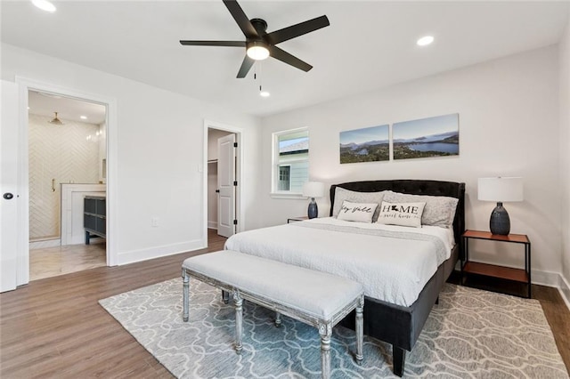 1109 Manson St, Metairie, LA 70001 - bedroom featuring wood finished floors, recessed lighting, a ceiling fan, and ensuite bath