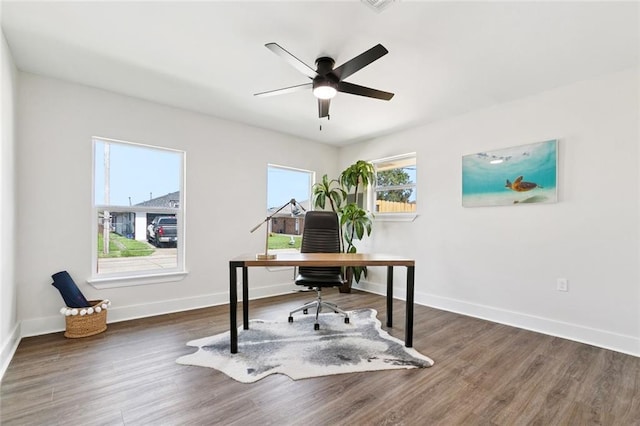 1109 Manson St, Metairie, LA 70001 - home office with wood finished floors and ceiling fan