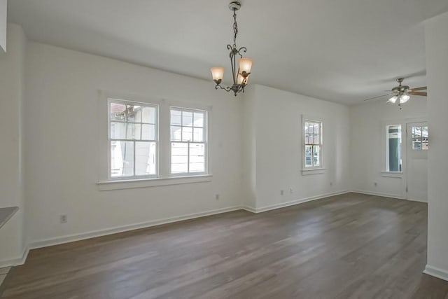 425 Park Blvd, New Orleans, LA 70114 - spare room with dark wood-style floors, a chandelier, and ceiling fan