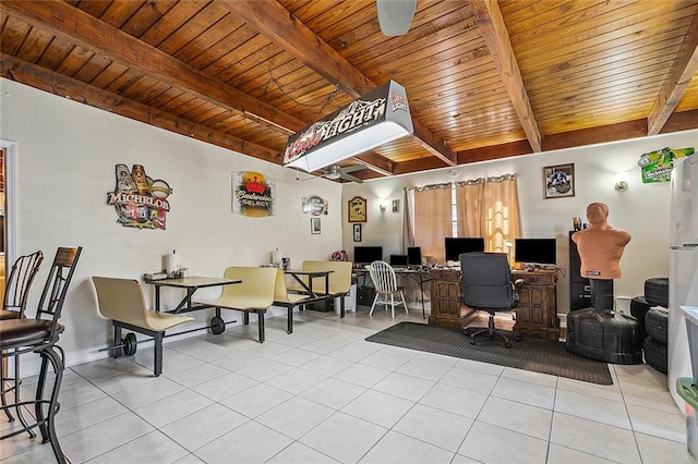 1929 Jean Lafitte Blvd, Lafitte, LA 70067 - tiled home office featuring a wooden ceiling with exposed beams