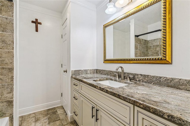 1929 Jean Lafitte Blvd, Lafitte, LA 70067 - full bath with crown molding, vanity, stone tile floors, and a shower