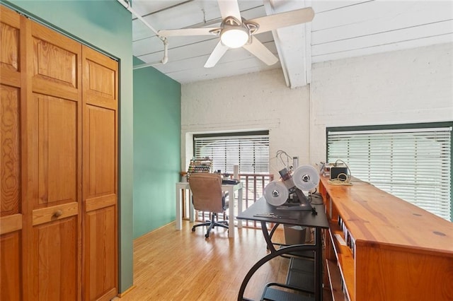 920 Poeyfarre St Unit 326, New Orleans, LA 70130 - office with light wood-type flooring, beam ceiling, and ceiling fan