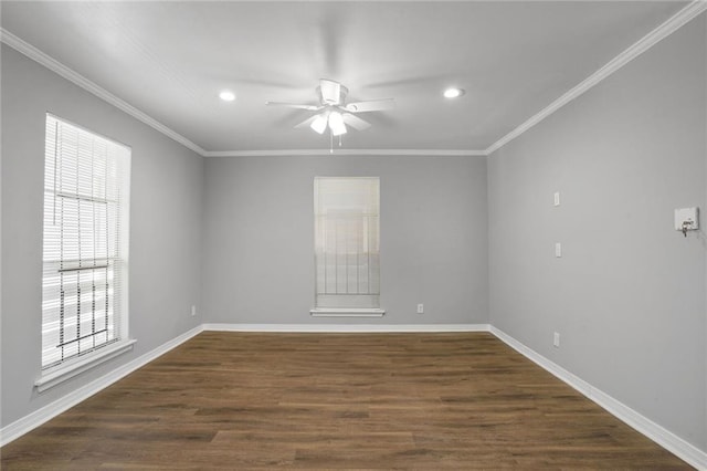 4218 Hessmer Ave Unit 217, Metairie, LA 70002 - empty room with a ceiling fan, recessed lighting, ornamental molding, and wood finished floors