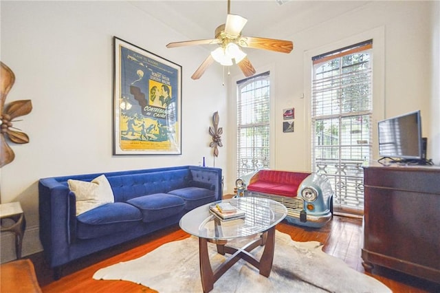 1821 Urquhart St, New Orleans, LA 70116 - living area featuring wood finished floors and ceiling fan