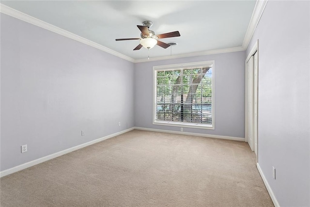 124 N Dr, Covington, LA 70433 - spare room with ceiling fan, ornamental molding, and light colored carpet