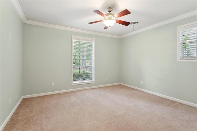 124 N Dr, Covington, LA 70433 - spare room with plenty of natural light, ornamental molding, a ceiling fan, and light carpet