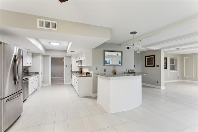 4480 Lennox Blvd, New Orleans, LA 70131 - kitchen featuring stainless steel appliances, white cabinets, a raised ceiling, decorative light fixtures, and light tile patterned floors