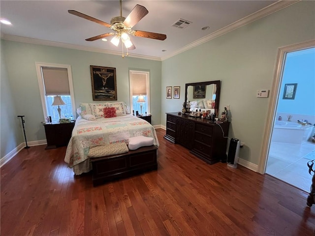 725 Marlene Dr, Gretna, LA 70056 - bedroom with ornamental molding, dark wood finished floors, a ceiling fan, and recessed lighting