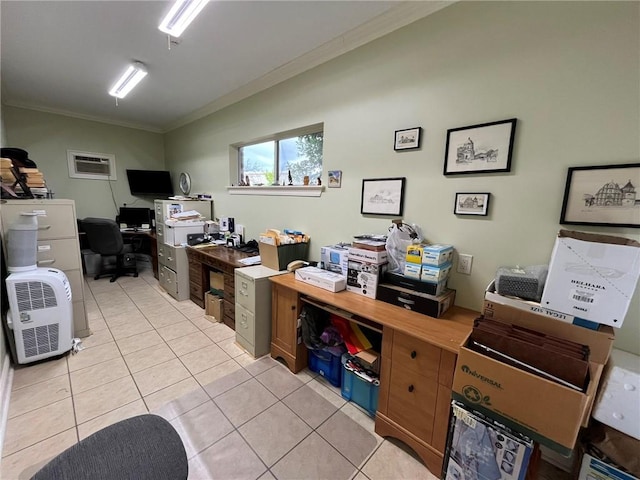 725 Marlene Dr, Gretna, LA 70056 - office featuring crown molding, light tile patterned flooring, and an AC wall unit