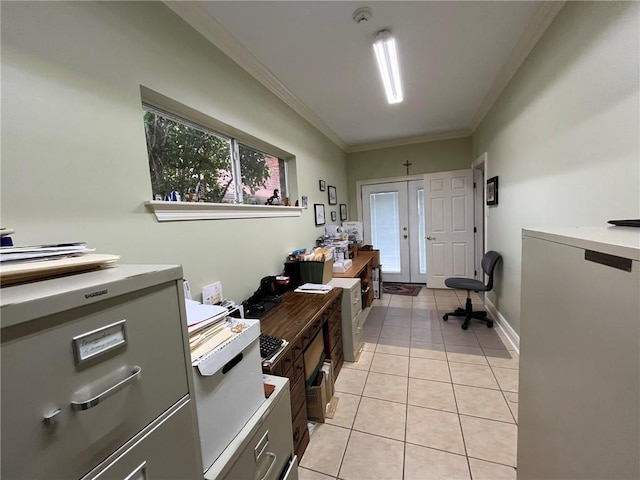 725 Marlene Dr, Gretna, LA 70056 - office space featuring light tile patterned floors, crown molding, and french doors