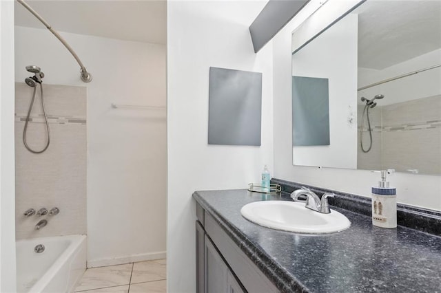 872 Bellemeade Blvd, Gretna, LA 70056 - bathroom with bathtub / shower combination, vanity, and marble finish flooring