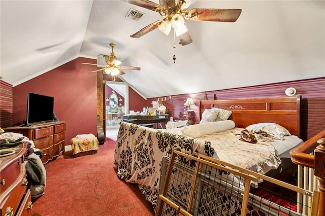 834 Madison St, Gretna, LA 70053 - bedroom featuring carpet flooring, vaulted ceiling, and a ceiling fan