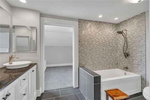 5349 Prytania St, New Orleans, LA 70115 - bathroom with vanity, tile patterned floors, bathtub / shower combination, and recessed lighting