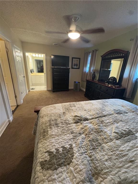 1620 Kent Ave, Metairie, LA 70001 - bedroom with carpet, a textured ceiling, a ceiling fan, and ensuite bathroom
