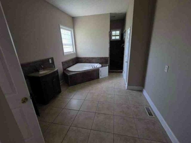 315 Bentwood Ln, Columbia, SC 29229 - bathroom featuring healthy amount of natural light, tile patterned flooring, a garden tub, and a shower stall