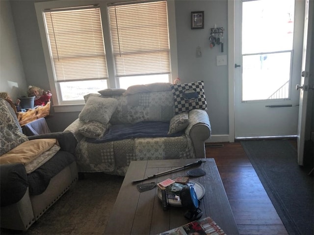 living room featuring dark hardwood / wood-style flooring