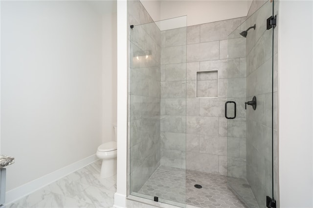 bathroom with walk in shower and toilet